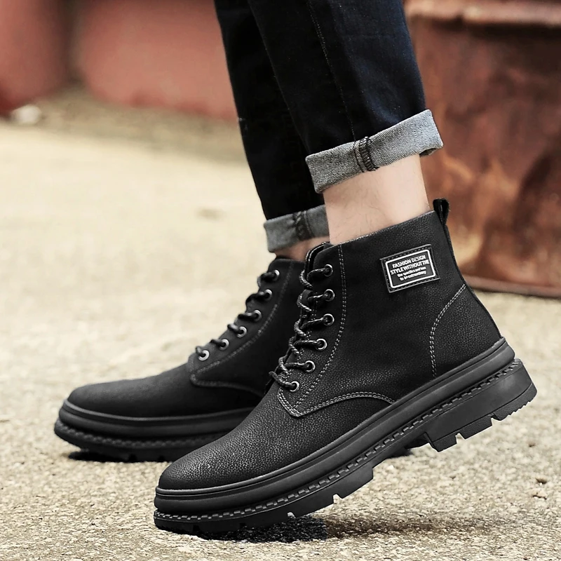 

Men boots genuine Leather Men Autumn Winter Boot Fashion Men lace up Martin boots Men outdoor cow Leather Ankle boots men