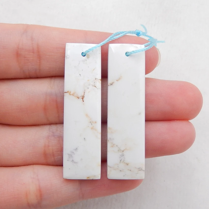 

Birthday gift Natural Gemstone Howlitei fashion Gemstone Earring pair, For Women Jewelry Making DIY 40x11x5mm,10.6g