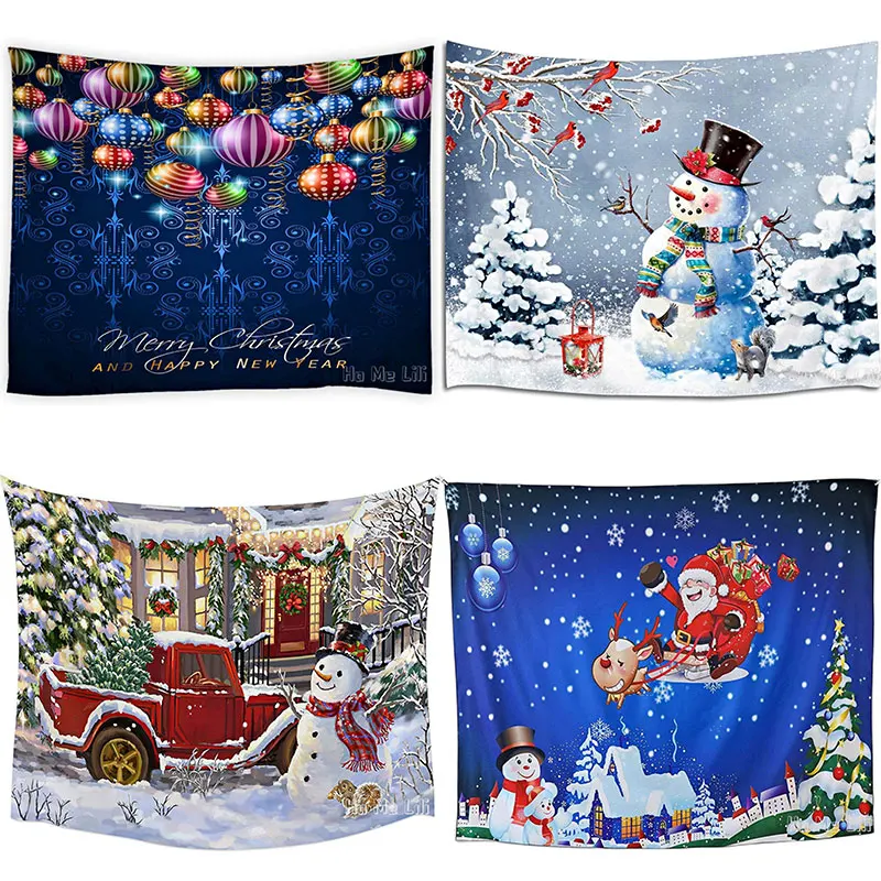 

Christmas Snowman Xmas Tree Winter Snow Scenery Wall Hanging By Ho Me Lili Tapestry For Bedroom Living Room Dorm Decor