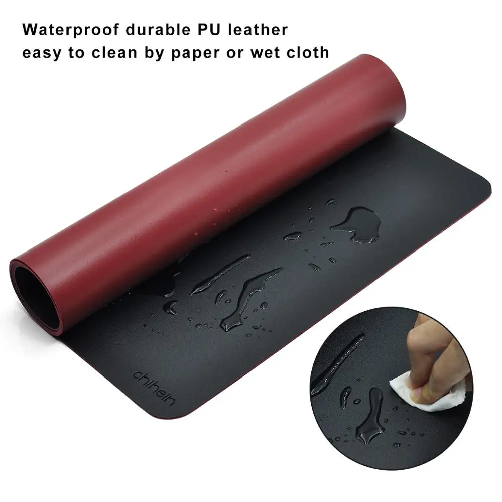 Chihein офисный Настольный коврик большой Mo use Pad 95x40 см водонепроницаемый PU кожаный коврик для клавиатуры двойное использование коврик для письма для офиса/дома-черный/красный