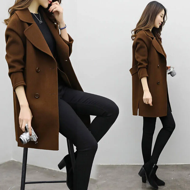 

Wool Blends Womens Solid Coat Plus Size 3XL Simple Ladies Kroean Style New Autumn Fashion Elegant High Quality Outwear Female