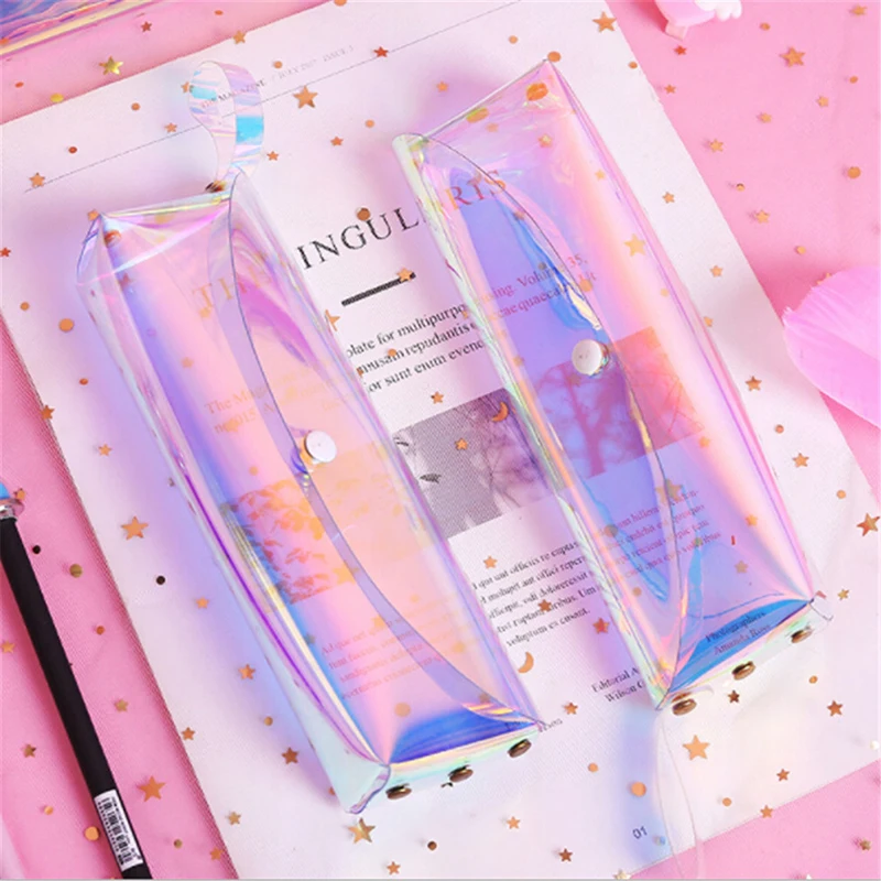 

Transparent Laser Pen Bag New Creative Cute Small Travel Makeup Case Women Holographic Brush Bags Student Mini Pencil Pouch