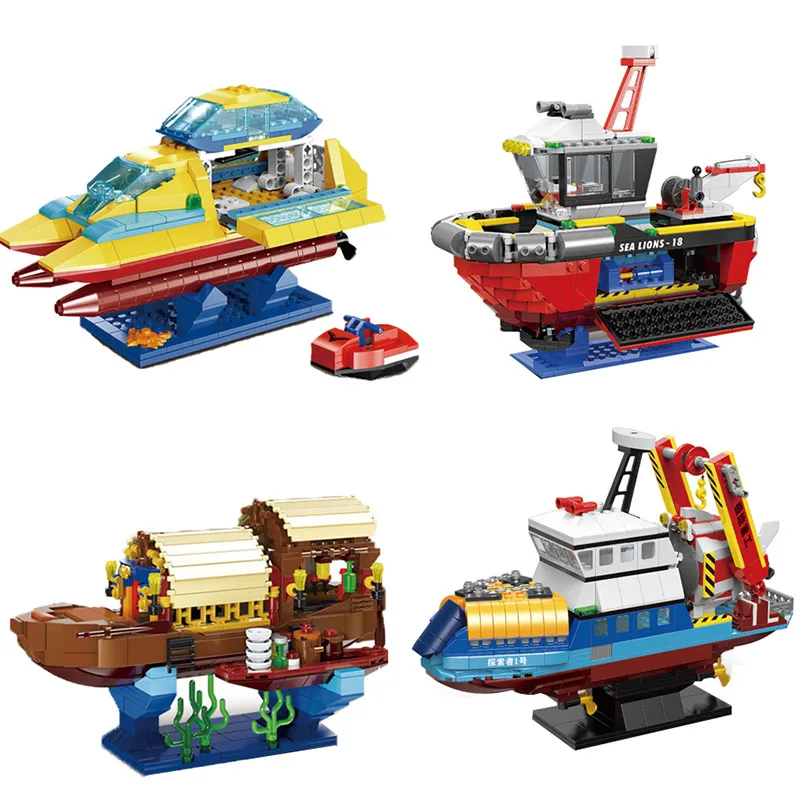 

Mini Ship Block DIY Polar Research Vessel/Port Tug/Power Catamaran Building Bricks Educational Toy For Boy Kids Gifts