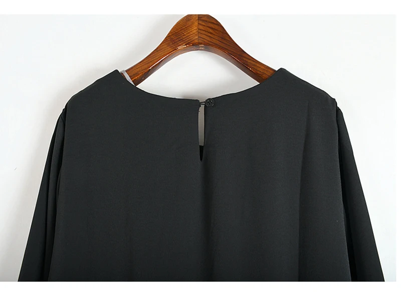 

IEQJ Women Black Ruffles Big Size Chiffon Dress New Round Neck Long Sleeve Loose Fit Fashion Trend Spring Autumn 2021 3D0345