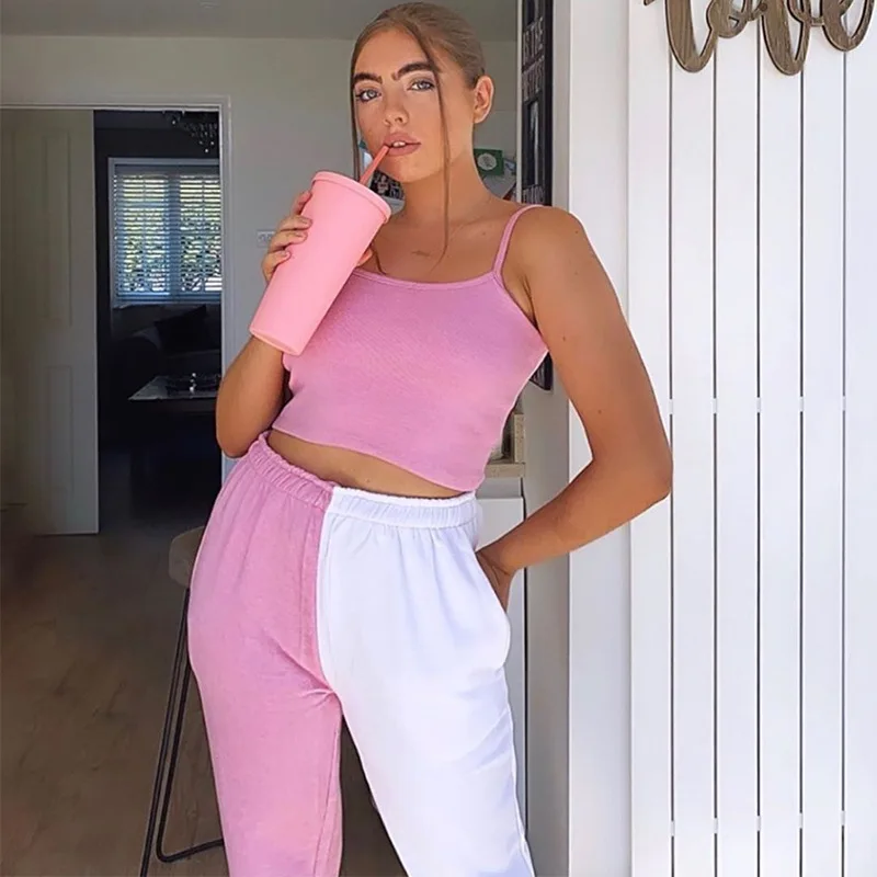 Женские свободные длинные спортивные брюки разноцветные штаны на шнуровке белые