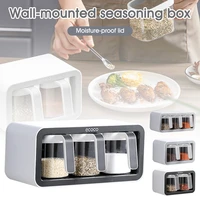 clear seasoning box wall mounted spice rack condiment storage container storage pot set with spoons for salt sugar pepper spice