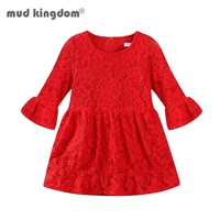 mudkingdom toddler girls dress rose flower flare sleeve lace birthday party princess dresses for kids clothes spring autumn