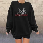 Свитшот женский оверсайз с принтом черепа и скелета, с длинным рукавом