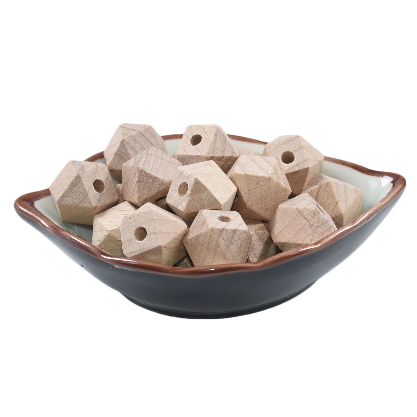 Cuentas hexagonales y redondas de madera de haya, 10-20MM, naturales, geom&eacute;tricas, sin terminar, para mordedor de beb&eacute;, DIY, 20 Uds.-3