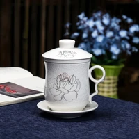 chinese retro tea cup separated ceramic filter office cup with lid home personal tea cup flower pattern tea cup