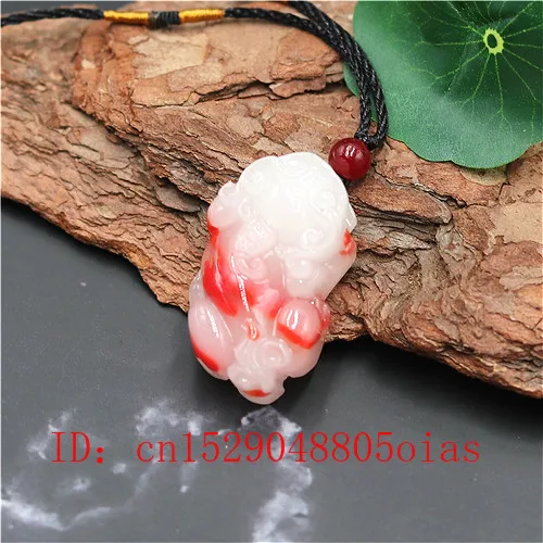 Натуральный красный белый (Hetian) нефрита Нефритовый камень ожерелье C подвеской в