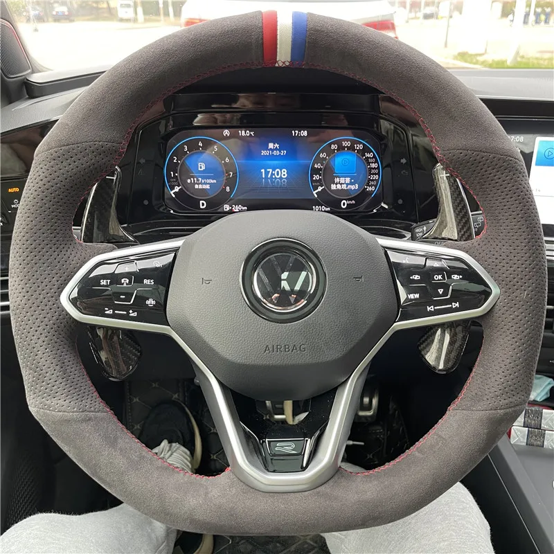 

For Volkswagen 2021 Golf 8Rline Viloran Tiguan X Magotan Lamando custom black suede hand-sewn car steering wheel cover
