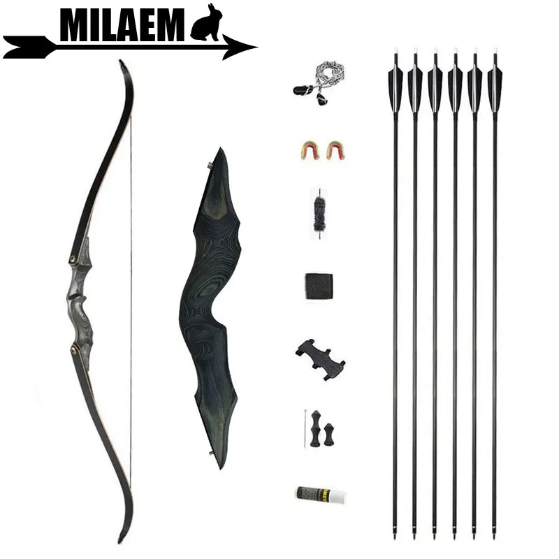 

60inch Archery Recurve Bow and Arrow Set 30-60lbs Carbon Arrows 33inch OD7.2mm ID6.2mm 4inch Turkey Feather Shooting Accessories