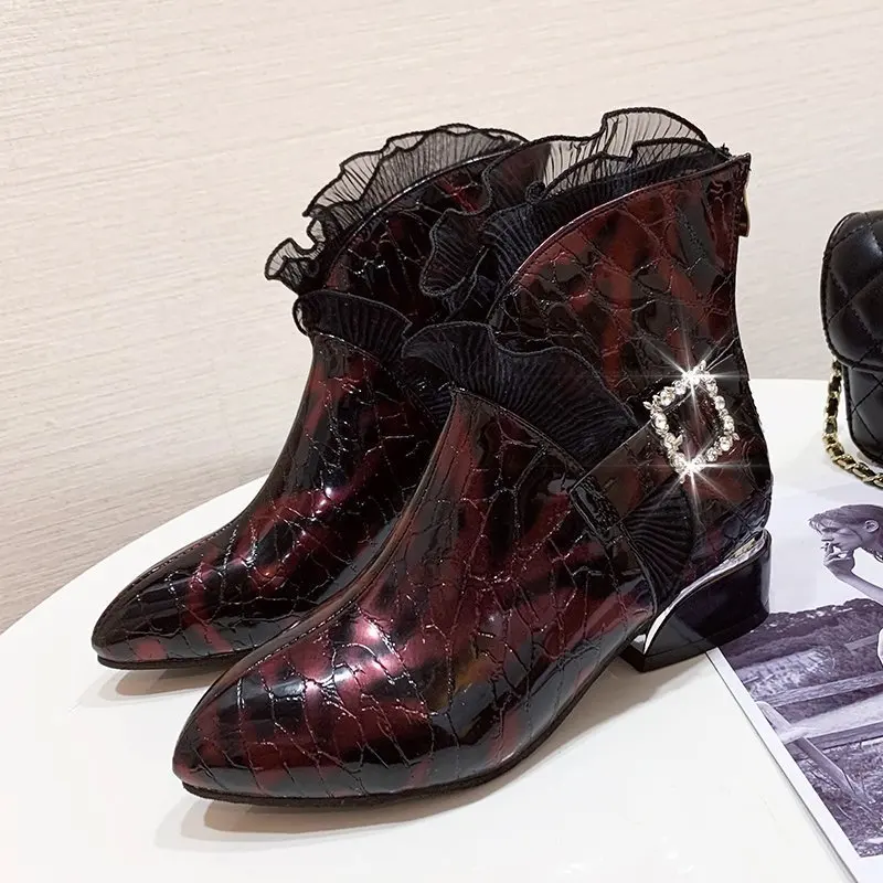 

Martin boots back zipper high heel boots women's boots winter new style short boots plus cashmere boots short boots X674