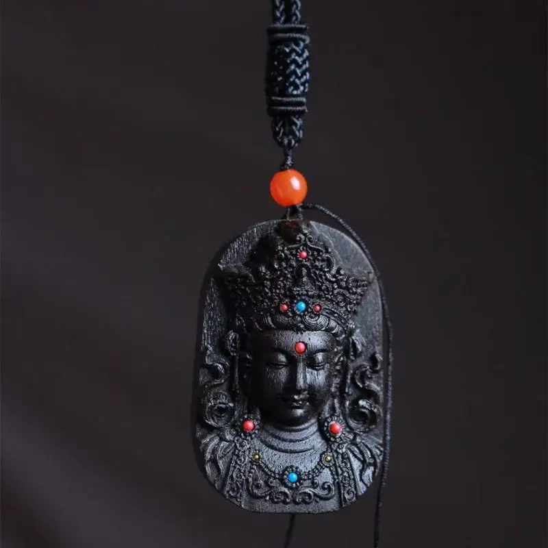 

6Cm Rare Chinese Agarwood Wood Carving Kwan-Yin Boddhisattva Gemstone Statue Collection Pendant Necklace Amulet Buddhism