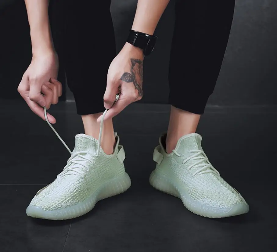 2020 New Men's Knit Breathable Running Shoes Lightweight Loafers Outdoor Sneakers Vulcanized Zapatos De Hombre|Мужские кроссовки