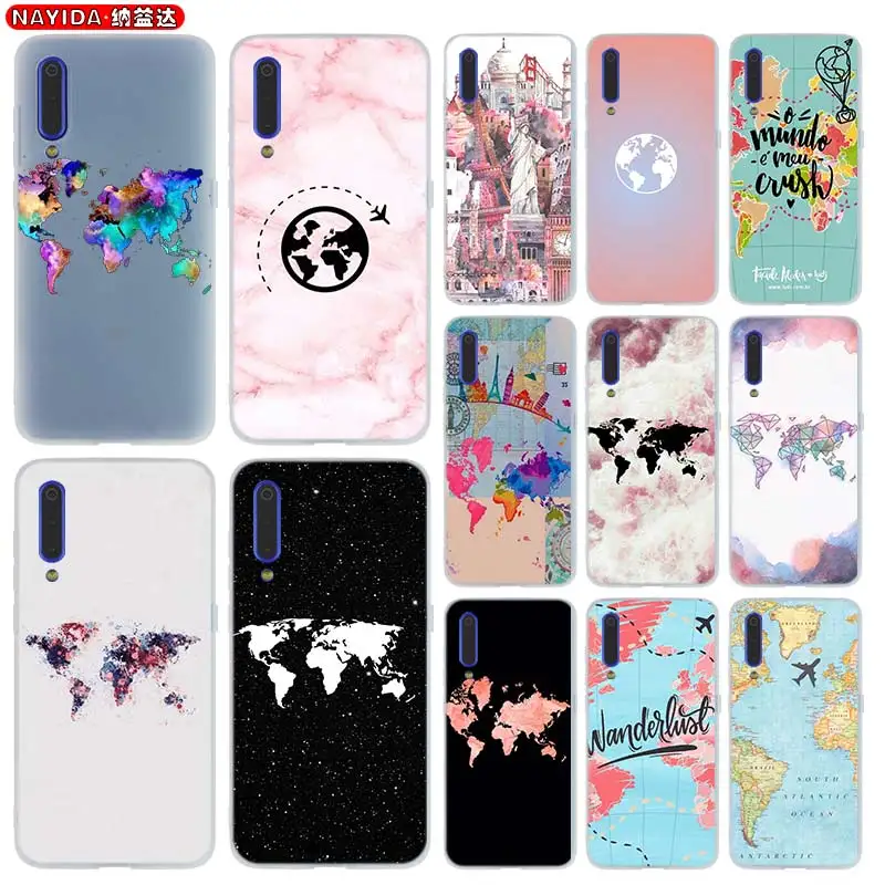 

Soft Silicone Case For Xiaomi 11 10 9 8 A2 A3 CC9 Lite POCO X3 Pro 6X 10i 9se Cover Pink World Map Black
