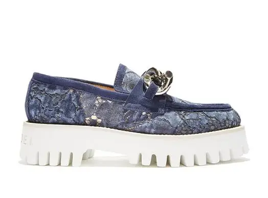 

Женские Темно-синие кружевные туфли с цветочным рисунком на толстой подошве, серебристые туфли-лодочки с цепочкой, женские кожаные туфли на платформе 70 мм