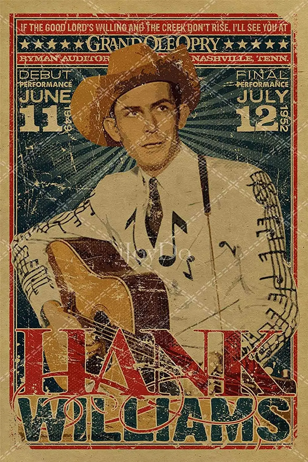 

iJoyDo Hank Williams Country Music Retro Tin Sign Metal Sign Vintage Plaque Metal Plate Signage Metal Poster Wall Decor