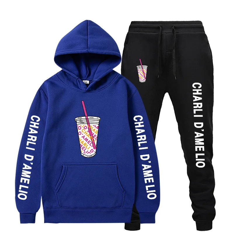 

2 Piece Set Men Women Hoodie Tracksuit Tracksuit Sweatshirt Jogging Pants Pullover Charli Damelio