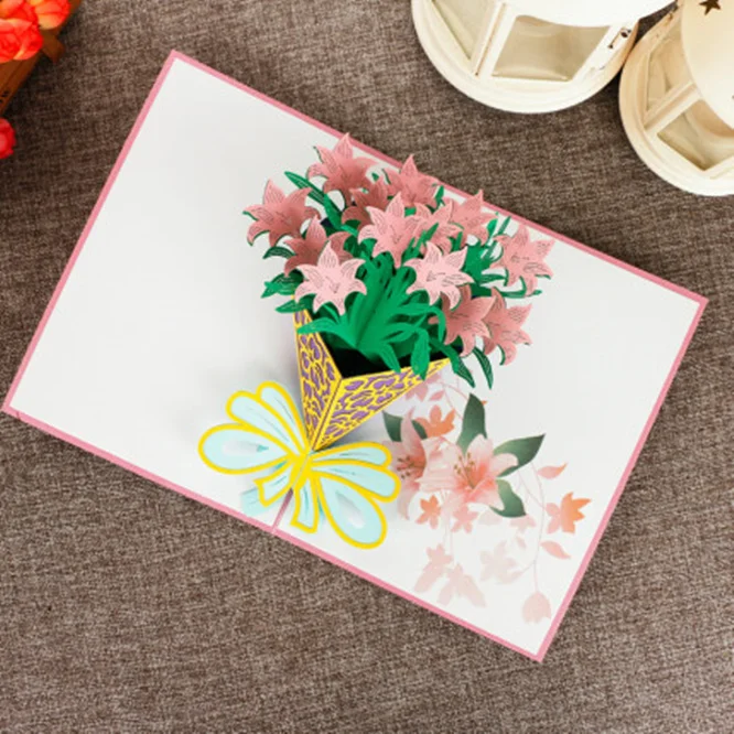 3PCS Creative Gift 3D Pop-Up Cards Mothers Day Gifts Card Carnation Flowers Sympathy Greeting Cards for Mother Birthday Card