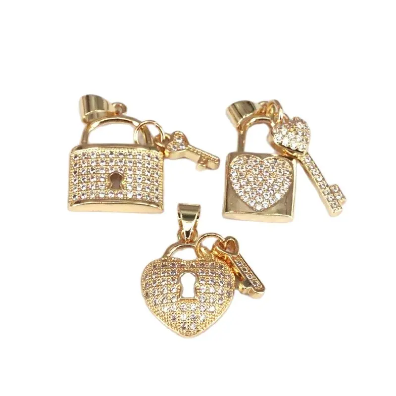 

10Pcs, Gold Plated CZ Micro Pave Lock with Key Pendant, Cubic Zirconia Necklace Bracelet Pendant/Charm,