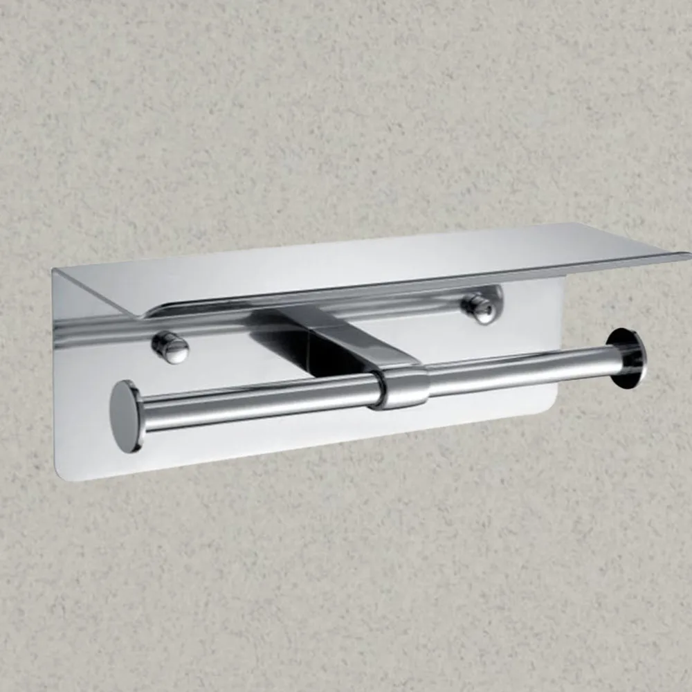 

Double Holder Wall Mount Tissue Paper Roll Hanger with Mobile Phone Shelf Rack for Bathroom Home Office Hotel
