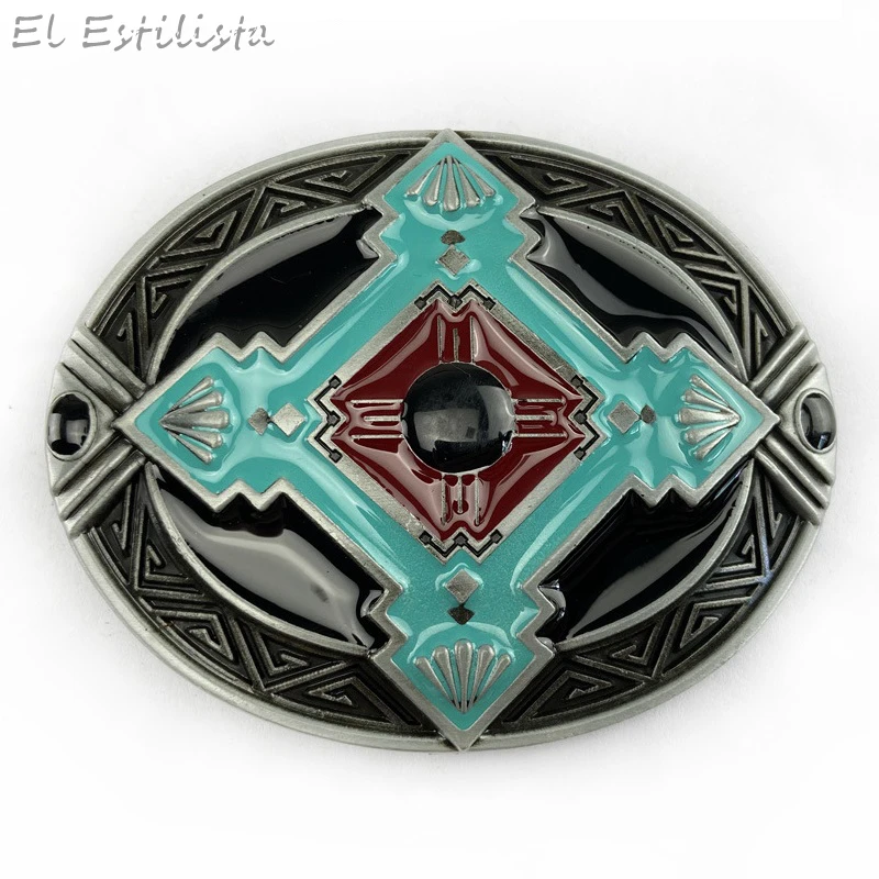 Классическая Бирюзовая Цветочная металлическая пряжка для ремня в Западном