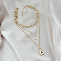 2021 cute key lock pendant necklace retro simple gold double layer clavicle necklace women collar necklace joyero jeweler gothic