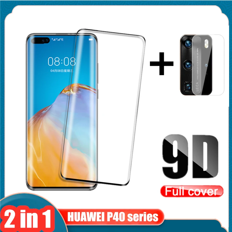 2 в 1 полное покрытие 9D закаленное стекло для Huawei P40 Lite E Pro защитная пленка
