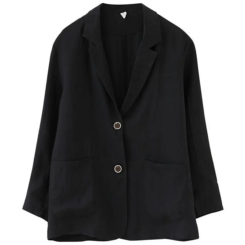 

New 2021 Summer Women Literature Art Cotton Linen Long Sleeve Suit Blazers Jacket Femme Casual Loose Coat Top Women Blazer