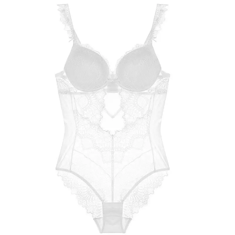 

Women Snap Crotch Lingerie Lace Bodysuit Deep V 1-Piece Lace Bodysuit K2