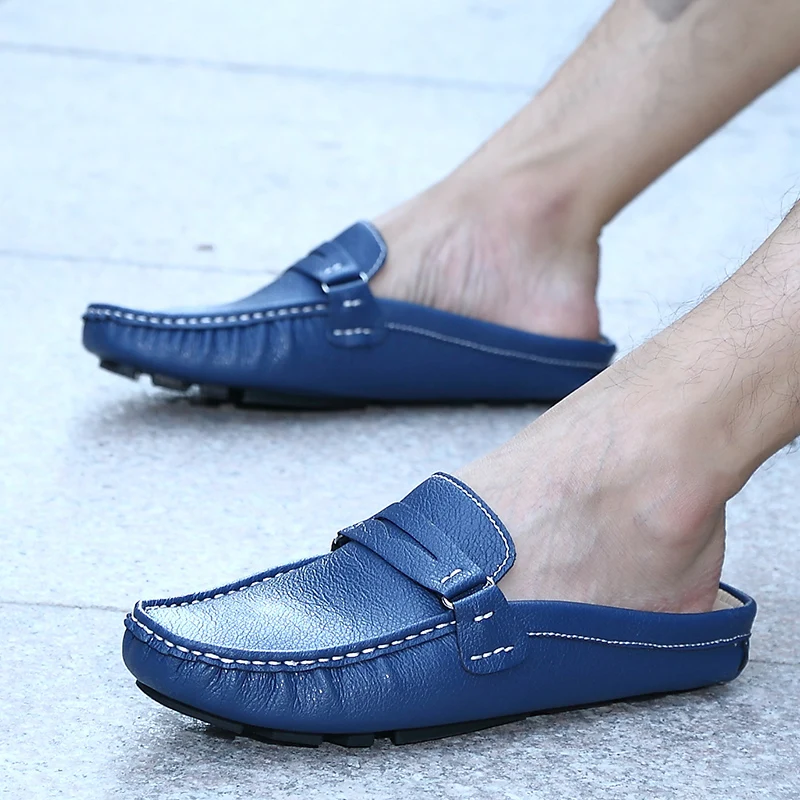 

2019 Summer Fashion Men Shoes Sandals Genuine Leather Casual Shoes Flats Half-Slippers Breathable Men Flip Flop Sandalias Hombre