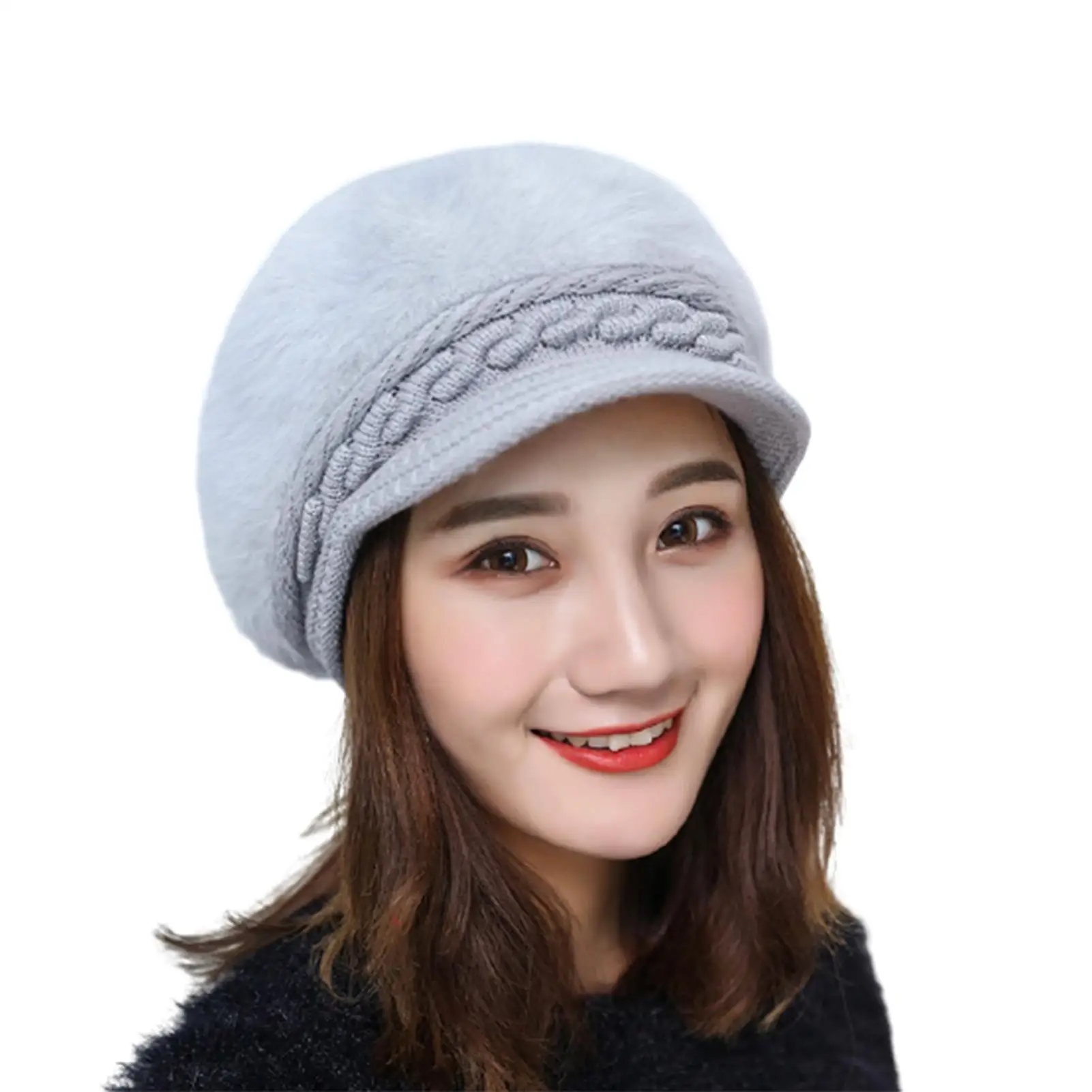 

Autumn Winter Hats Outdoor Casual Beanies Knitted Faux Rabbit Fur Warm Beret Cap Hat Camping Hiking Fishing Windproof Caps 2020