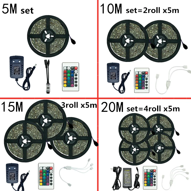 

RGB LED Strip Light 5050 2835 Room Background Lighting Decoration Lamp Strips Ribbon String Remote Infrared Controller Christmas
