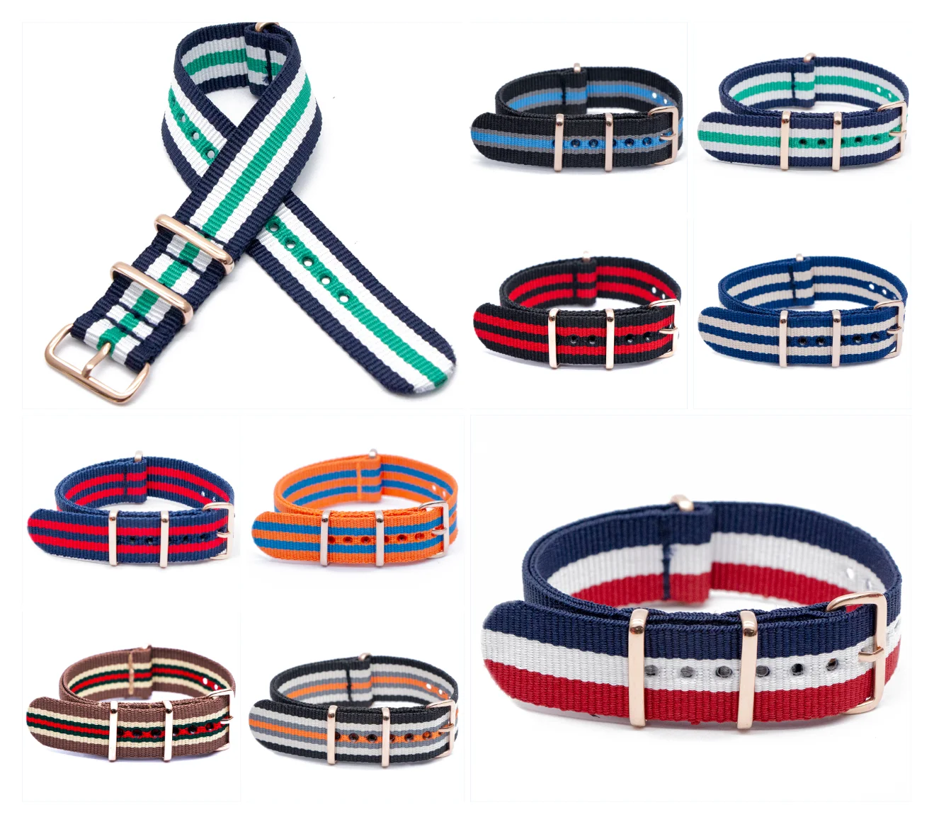 

Multicolor Striped Watch Band for Sport Casual Wristwatch 18MM 20MM 22MM 24MM Replacement Nylon Strap with Rose Gold Pin Buckle