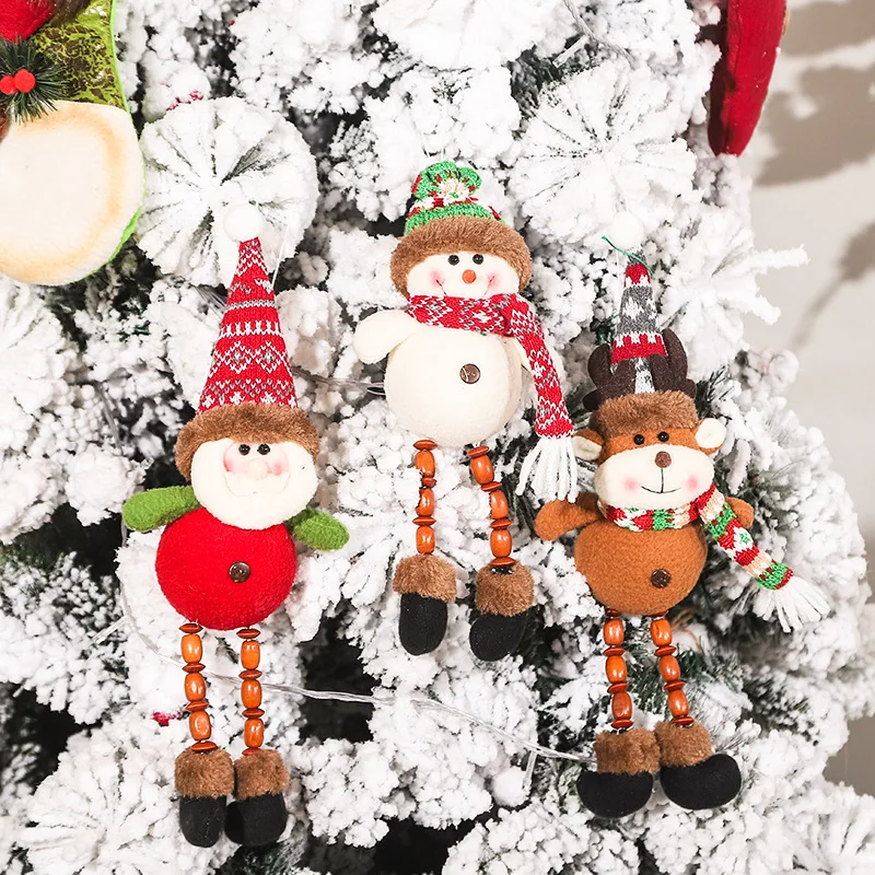 

Christmas Decorations, New Year's Gifts for Children, 34cm Cartoon Wooden Cute Luminous Snowman Hanging Feet Doll with Lights