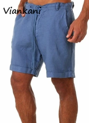 

Шорты мужские из хлопка и льна, дышащие спортивные тонкие легкие пляжные короткие штаны с кулиской, однотонные свободные, лето