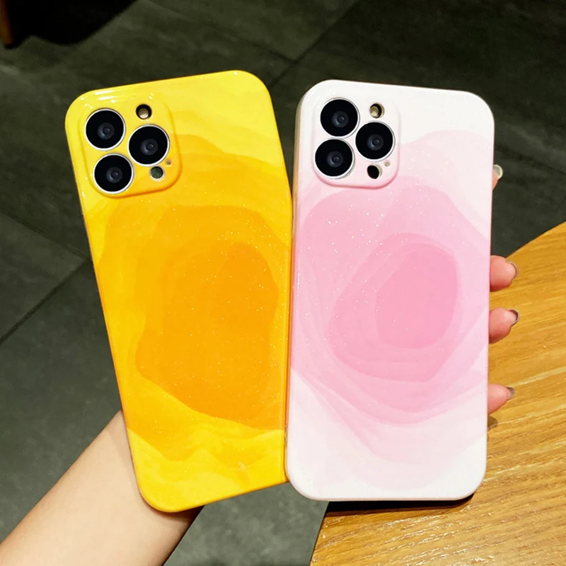 

Gradient Watercolor Soft Phone Case For iPhone 11 12 Pro Max X XR XS Max 7 8 Plus SE2020 Mini Glitter Shockproof Back Cover Capa