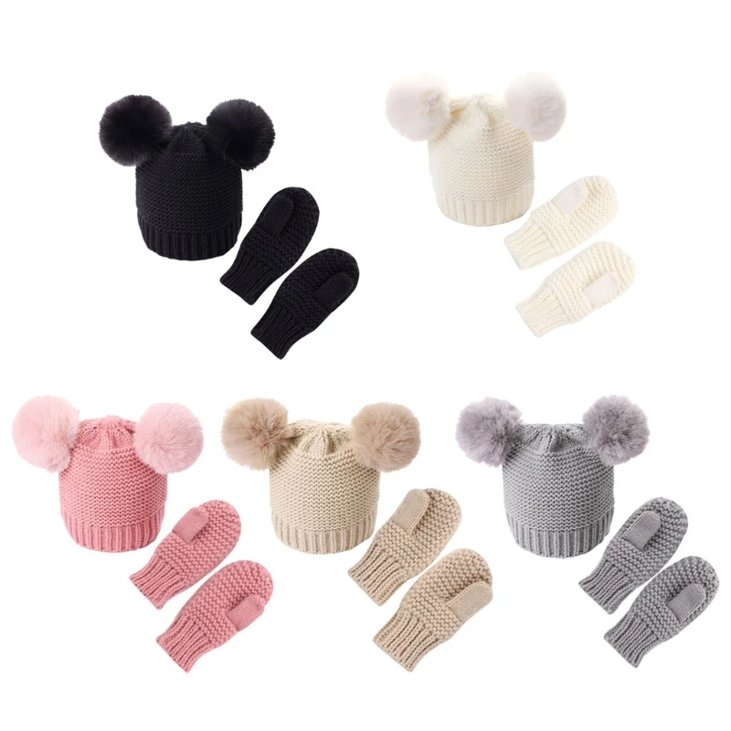 

Kids Girls Boys Gloves Baby Winter Warm Crochet Knit Hat Beanie Cap+Mittens Set New Dropship