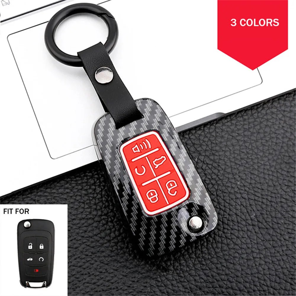 

Carbon Fiber 5 Buttons Car Remote Key Fob Case Cover Bag Holder Shell Keychain For Chevrolet Chevy GMC Buick Accessories
