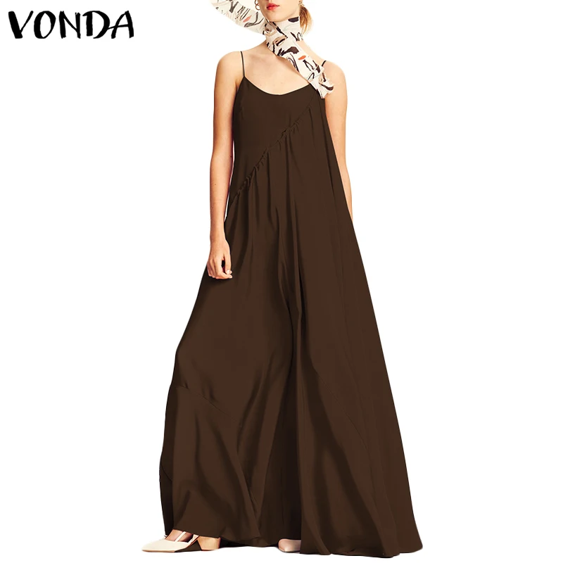 VONDA, женское платье,, летнее, Пляжное, сексуальное, на бретельках, без рукавов, длинное, макси платье, повседневное, свободное, размера плюс, Vestidos