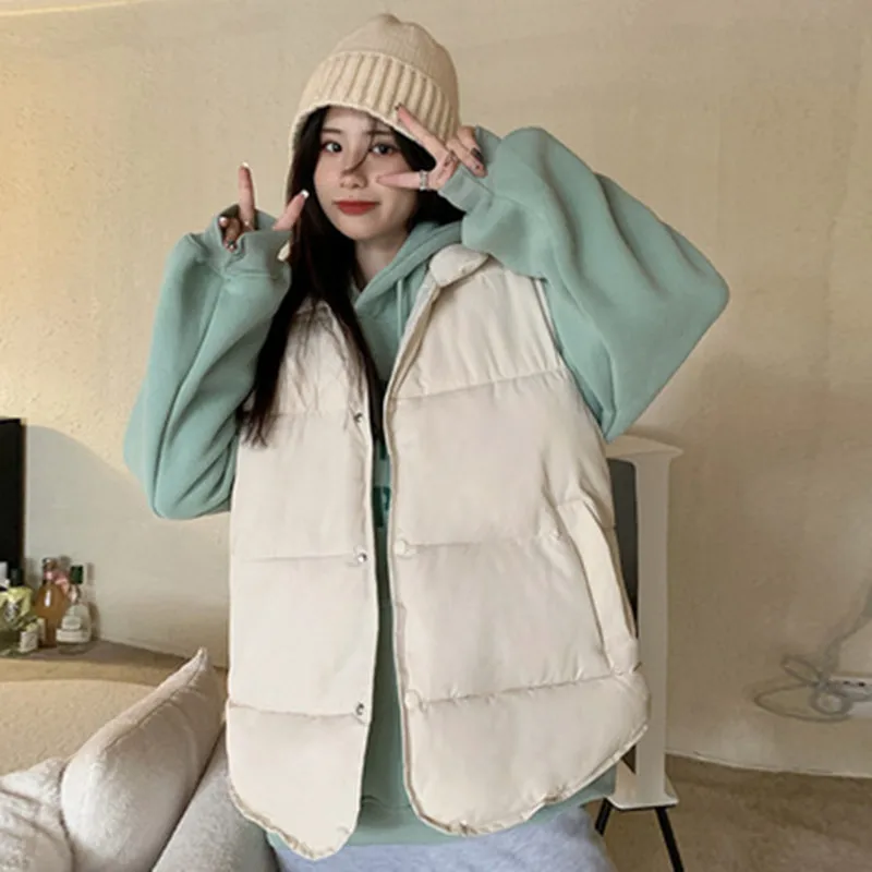 

2021 Fall And Winter New Fashion Cotton Jacket Sleeveless Stand Collar Korean Version Of Student Waistcoat