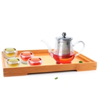 1x 6in1 kung fu coffee tea set c 460ml clear glass tea pot with stainless steel infuser 4 double wall layer cup bamboo tray