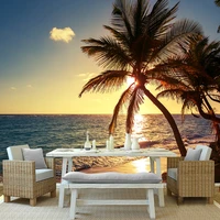 custom sunrise sunset seaside beach coconut trees nature landscape 3d photo wallpaper mural wall painting living room bedroom