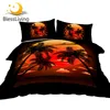 BlessLiving Peaceful Sunset Bedding Set Topical Bed Cover Palm Tree Bamboo Quilt Cover Pillowcase Coconut Tree Bedlinen 3-Piece 1