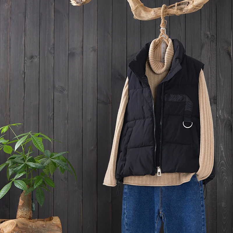 Женский жилет-стойка зимняя теплая плотная Повседневная ветровка однотонная