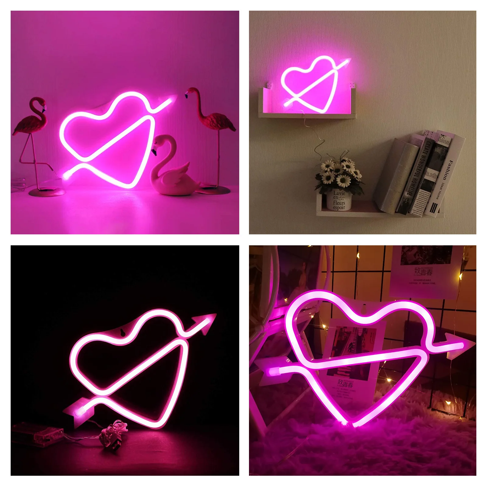 Светодиодный неоновый светильник в форме сердца с USB-интерфейсом и питанием от