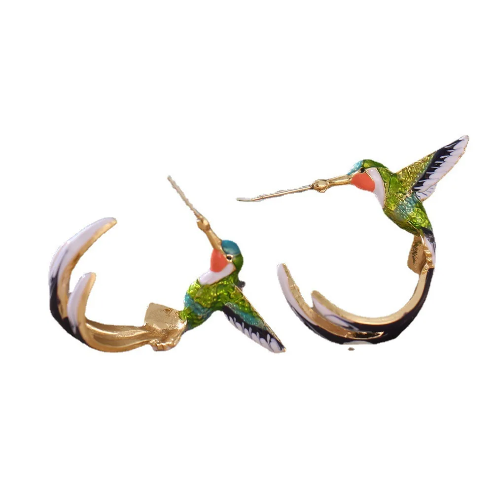 

Cute Hummingbird Shape Earrings 14K Gold Color Painting Animal Earrings Children's Day Princess Wedding Jewelry Gift 1 Pair Wome