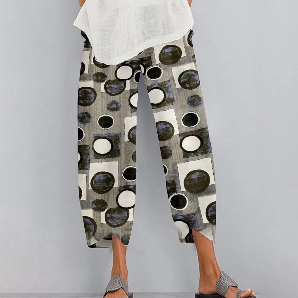 

Summer Women Casual Loose Pants Elastic High Waist Print Pocket New Fashion Female Ladies Trousers Streetwear Harajuku Style